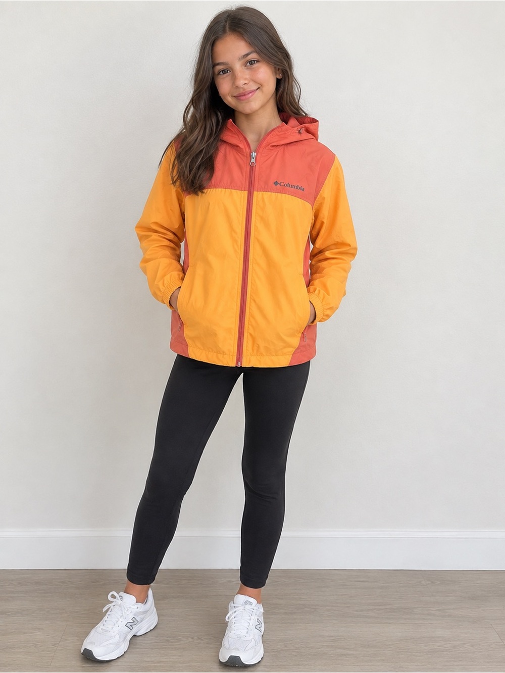 Columbia Youth / Kids Full-Zip Windbreaker (Orange/Coral Colorblock Size XL18/20